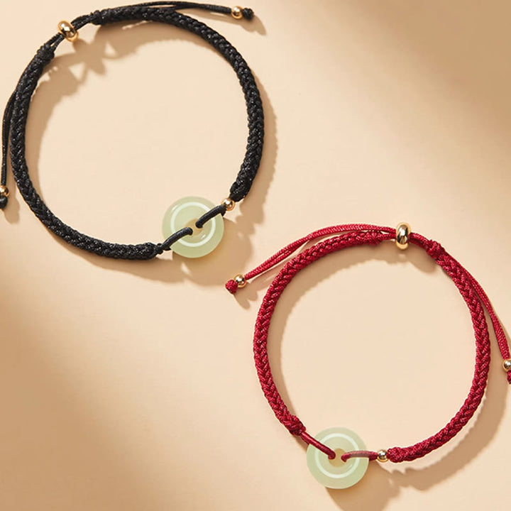 Bracelet tressé en Buddha Stones en jade naturel Hetian avec boucle de paix et caractère Fu