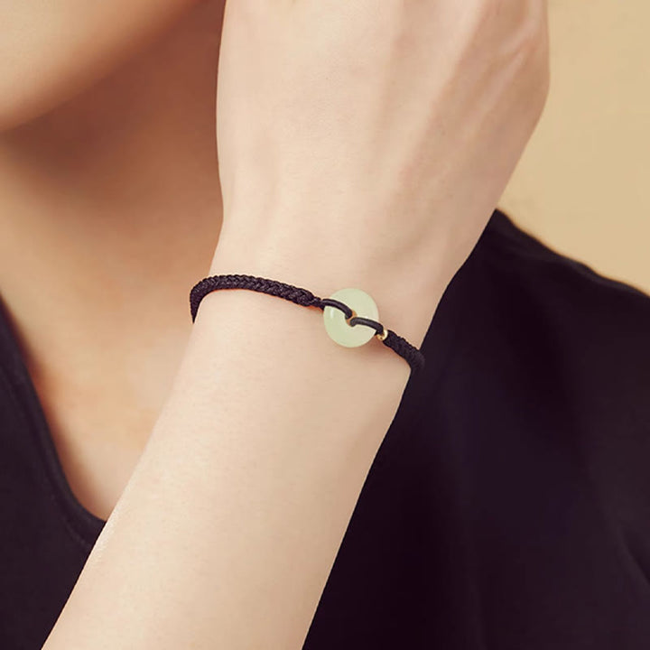 Bracelet tressé en Buddha Stones en jade naturel Hetian avec boucle de paix et caractère Fu