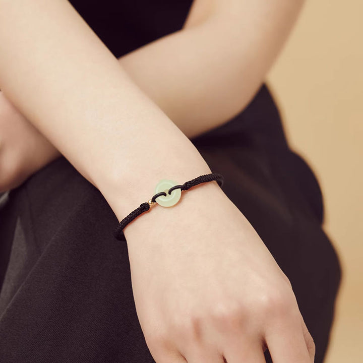 Bracelet tressé en Buddha Stones en jade naturel Hetian avec boucle de paix et caractère Fu