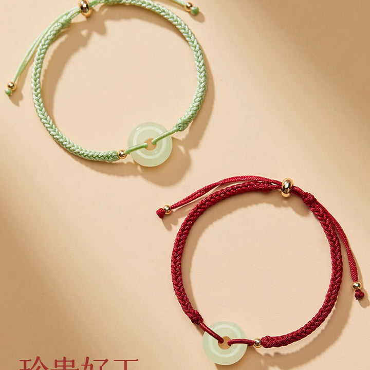 Bracelet tressé en Buddha Stones en jade naturel Hetian avec boucle de paix et caractère Fu