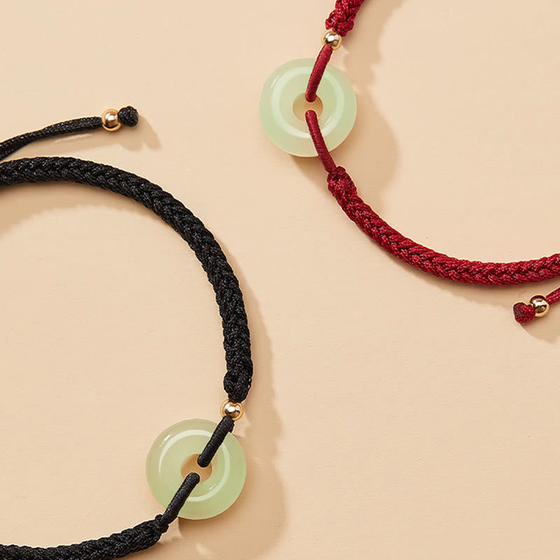 Bracelet tressé en Buddha Stones en jade naturel Hetian avec boucle de paix et caractère Fu