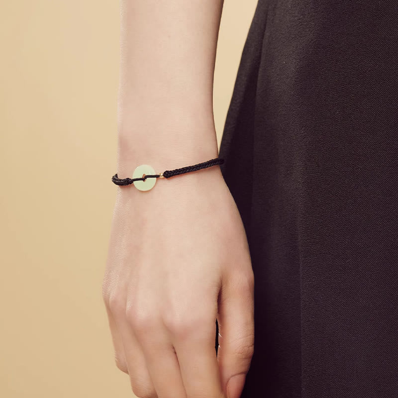 Bracelet tressé en Buddha Stones en jade naturel Hetian avec boucle de paix et caractère Fu