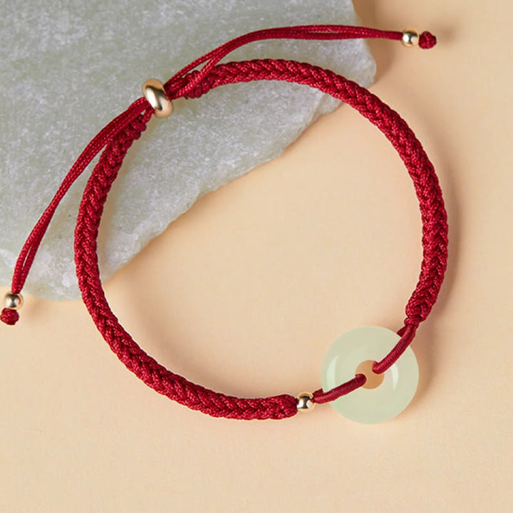 Bracelet tressé en Buddha Stones en jade naturel Hetian avec boucle de paix et caractère Fu