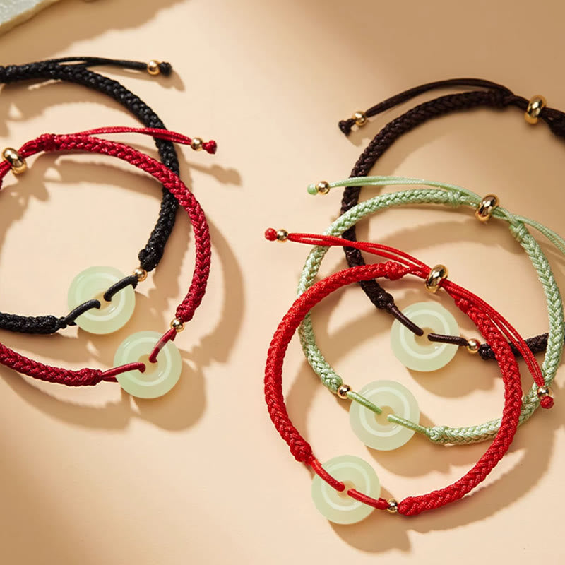 Bracelet tressé en Buddha Stones en jade naturel Hetian avec boucle de paix et caractère Fu