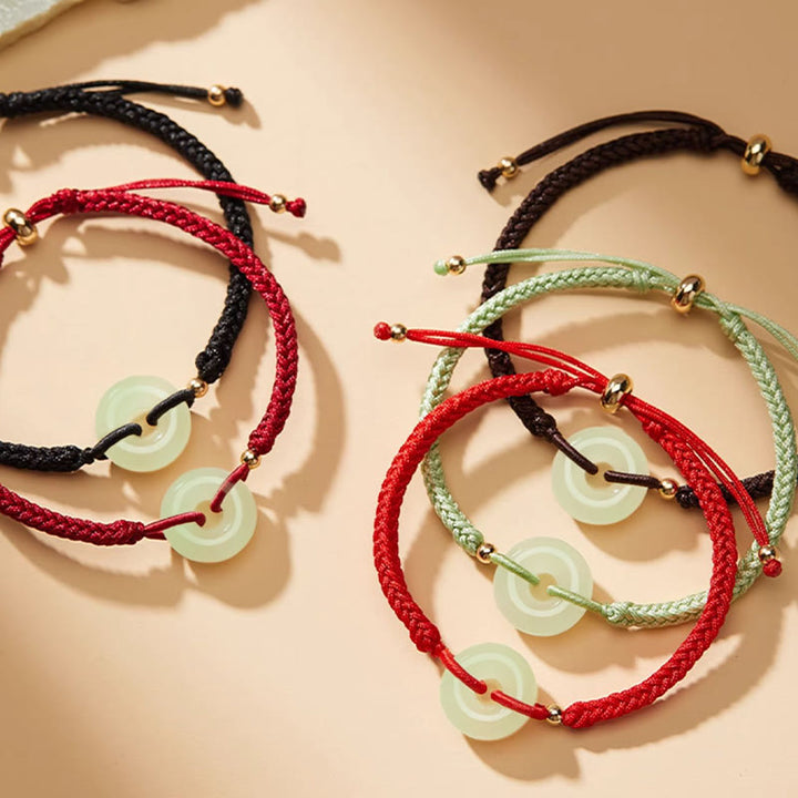 Bracelet tressé en Buddha Stones en jade naturel Hetian avec boucle de paix et caractère Fu
