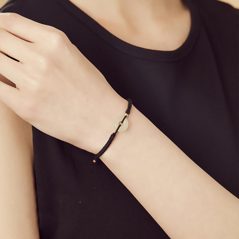 Bracelet tressé en Buddha Stones en jade naturel Hetian avec boucle de paix et caractère Fu