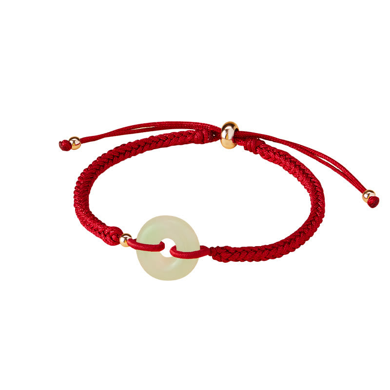 Bracelet tressé en Buddha Stones en jade naturel Hetian avec boucle de paix et caractère Fu