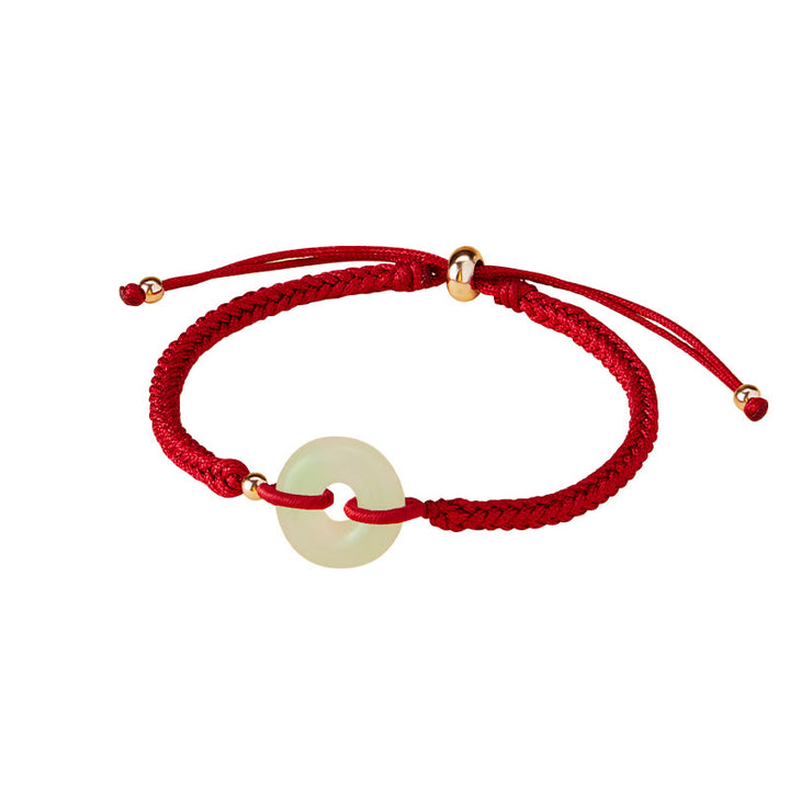 Bracelet tressé en Buddha Stones en jade naturel Hetian avec boucle de paix et caractère Fu