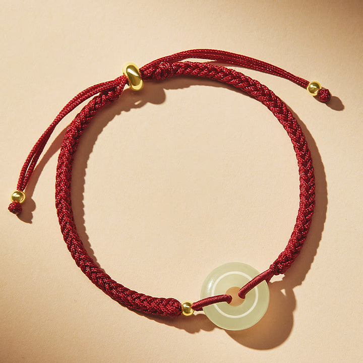 Bracelet tressé en Buddha Stones en jade naturel Hetian avec boucle de paix et caractère Fu