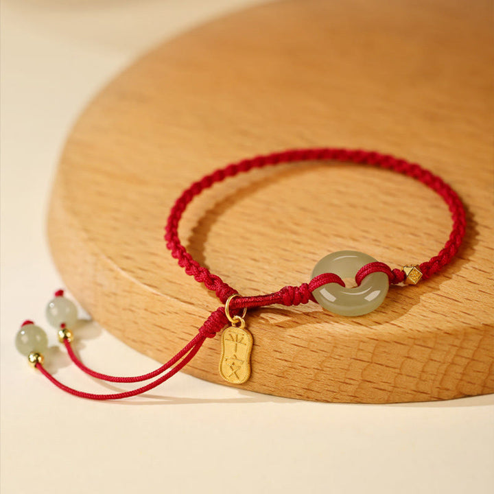 Bracelet tressé porte-bonheur en jade naturel Hetian avec boucle de paix et pierres de Buddha Stones