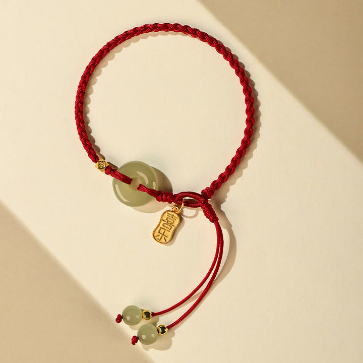 Bracelet tressé porte-bonheur en jade naturel Hetian avec boucle de paix et pierres de Buddha Stones