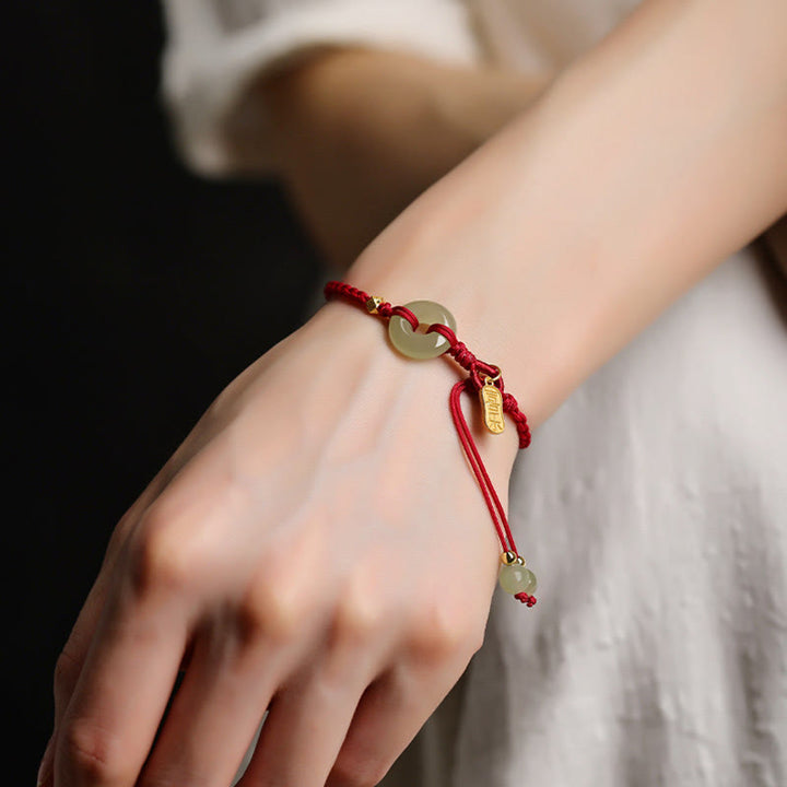 Bracelet tressé porte-bonheur en jade naturel Hetian avec boucle de paix et pierres de Buddha Stones