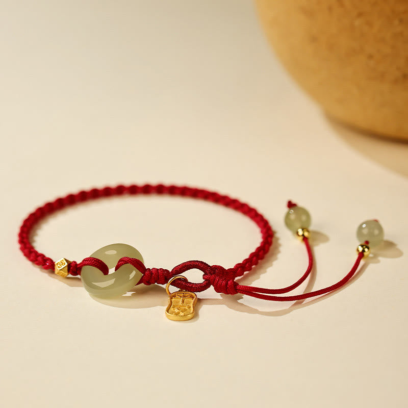 Bracelet tressé porte-bonheur en jade naturel Hetian avec boucle de paix et pierres de Buddha Stones