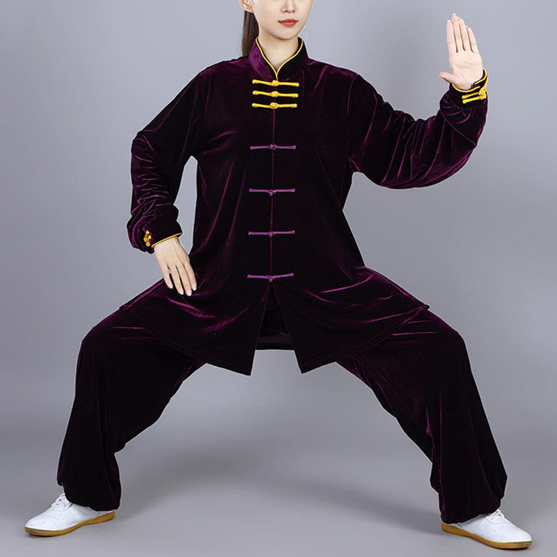 Ensemble de vêtements de méditation en velours unisexe avec boutons en forme de grenouille pour l'automne et l'hiver, 2 pièces, Buddha Stones - Magenta foncé - 3XL- Convient aux tailles US/ UK/AU/ EU- XL - image 14