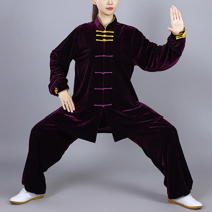 Ensemble de vêtements de méditation en velours unisexe avec boutons en forme de grenouille pour l'automne et l'hiver, 2 pièces, Buddha Stones - Magenta foncé - 3XL- Convient aux tailles US/ UK/AU/ EU- XL - image 14