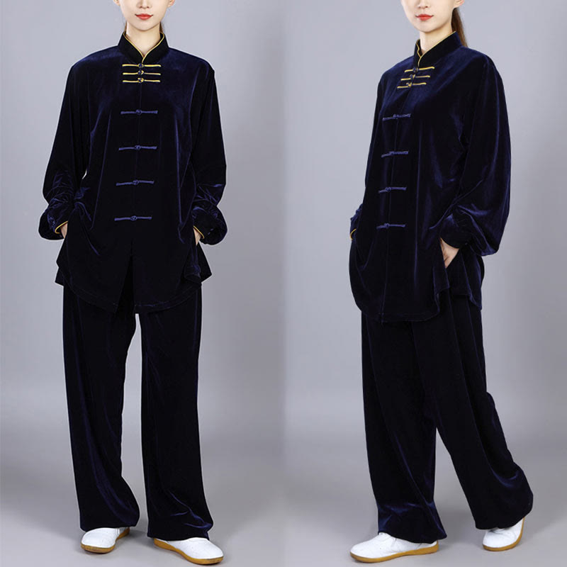 Ensemble de vêtements de méditation en velours unisexe avec boutons en forme de grenouille pour l'automne et l'hiver, 2 pièces, Buddha Stones - image 1