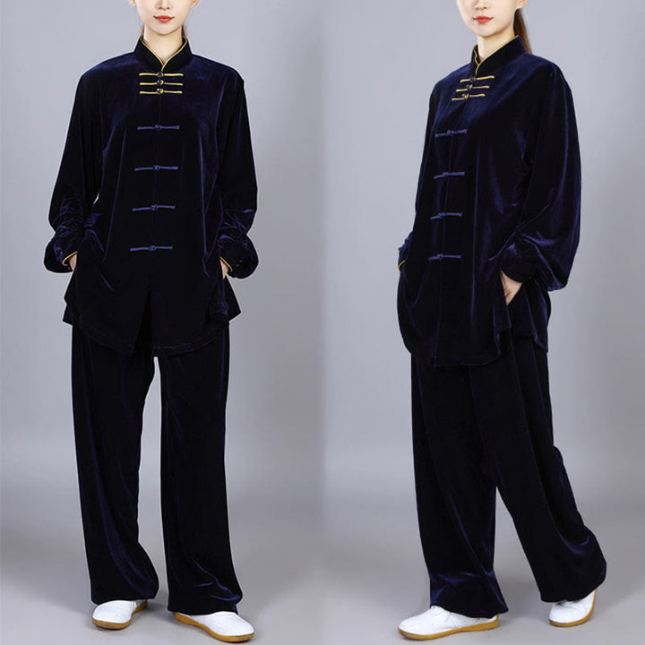 Ensemble de vêtements de méditation en velours unisexe avec boutons en forme de grenouille pour l'automne et l'hiver, 2 pièces, Buddha Stones - image 1