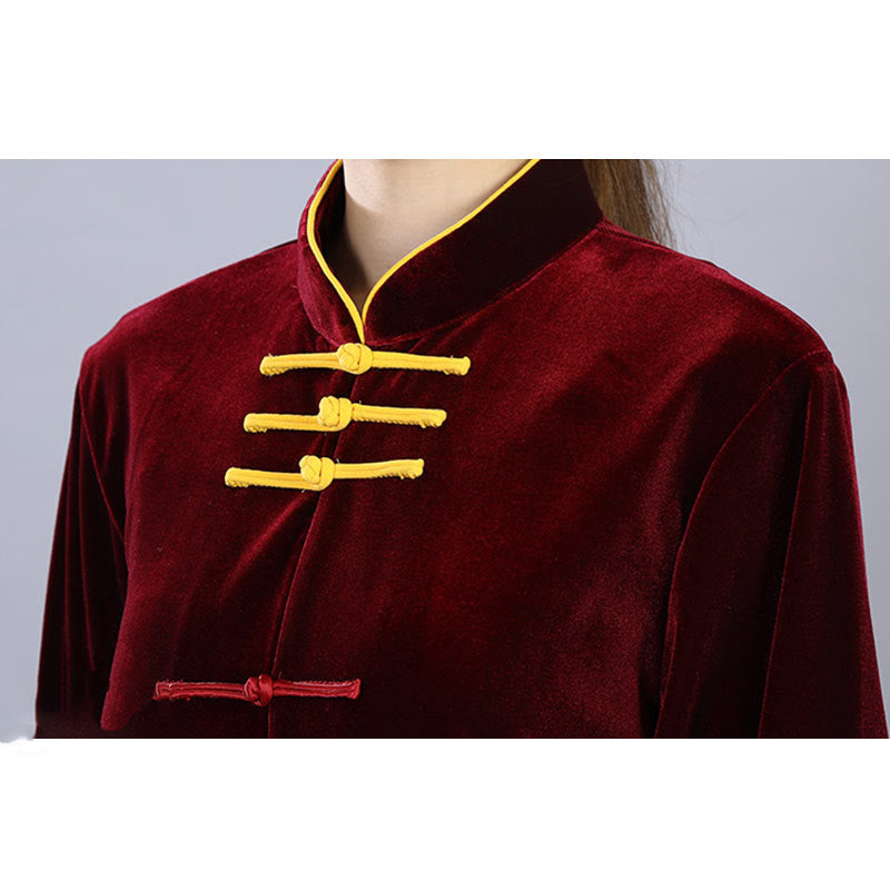 Ensemble de vêtements de méditation en velours unisexe avec boutons en forme de grenouille pour l'automne et l'hiver, 2 pièces, Buddha Stones - image 9