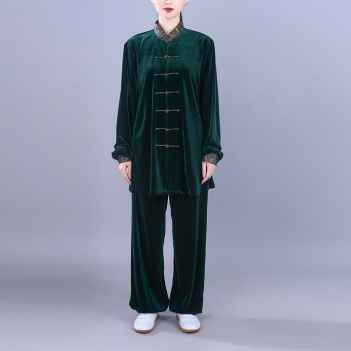 Ensemble de vêtements de méditation unisexe en velours avec boutons en forme de grenouille et col montant pour l'automne et l'hiver, 2 pièces , Buddha Stones , Tai Chi, Qigong, nuages ​​de bon augure - image 18