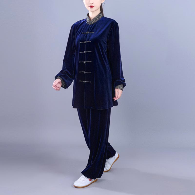Ensemble de vêtements de méditation unisexe en velours avec boutons en forme de grenouille et col montant pour l'automne et l'hiver, 2 pièces , Buddha Stones , Tai Chi, Qigong, nuages ​​de bon augure - image 14