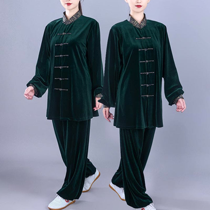 Ensemble de vêtements de méditation unisexe en velours avec boutons en forme de grenouille et col montant pour l'automne et l'hiver, 2 pièces , Buddha Stones , Tai Chi, Qigong, nuages ​​de bon augure - image 17