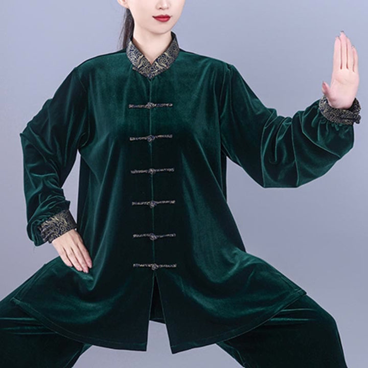 Ensemble de vêtements de méditation unisexe en velours avec boutons en forme de grenouille et col montant pour l'automne et l'hiver, 2 pièces , Buddha Stones , Tai Chi, Qigong, nuages ​​de bon augure - image 16