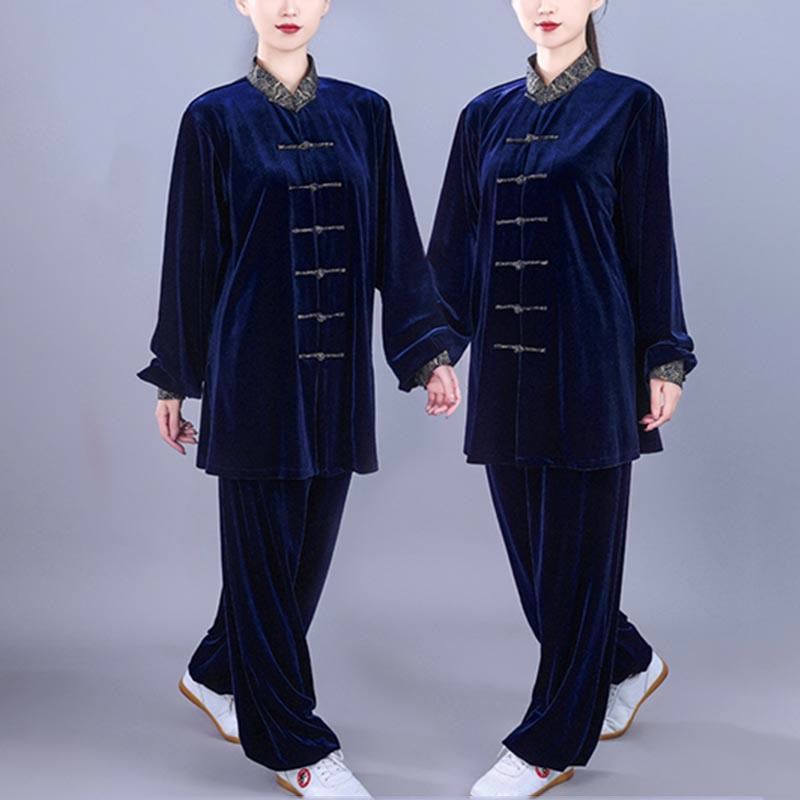 Ensemble de vêtements de méditation unisexe en velours avec boutons en forme de grenouille et col montant pour l'automne et l'hiver, 2 pièces , Buddha Stones , Tai Chi, Qigong, nuages ​​de bon augure - image 13