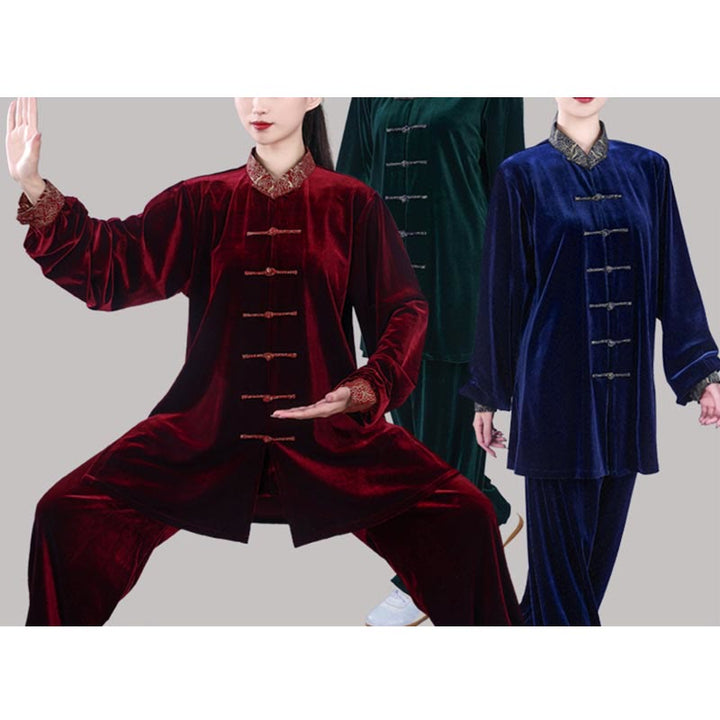Ensemble de vêtements de méditation unisexe en velours avec boutons en forme de grenouille et col montant pour l'automne et l'hiver, 2 pièces , Buddha Stones , Tai Chi, Qigong, nuages ​​de bon augure - image 21