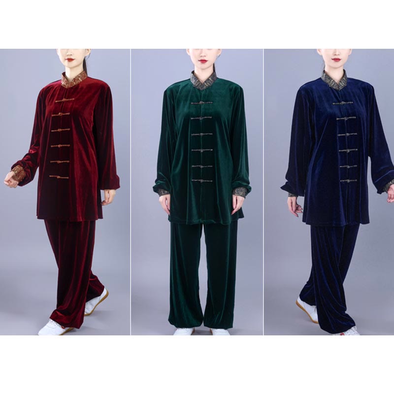 Ensemble de vêtements de méditation unisexe en velours avec boutons en forme de grenouille et col montant pour l'automne et l'hiver, 2 pièces , Buddha Stones , Tai Chi, Qigong, nuages ​​de bon augure - image 22