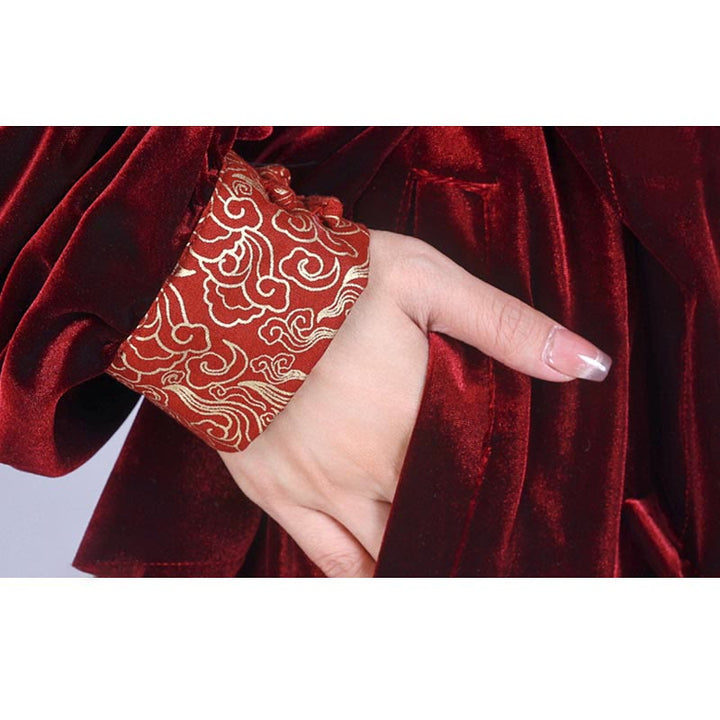 Ensemble de vêtements de méditation unisexe en velours avec boutons en forme de grenouille et col montant pour l'automne et l'hiver, 2 pièces , Buddha Stones , Tai Chi, Qigong, nuages ​​de bon augure - image 7