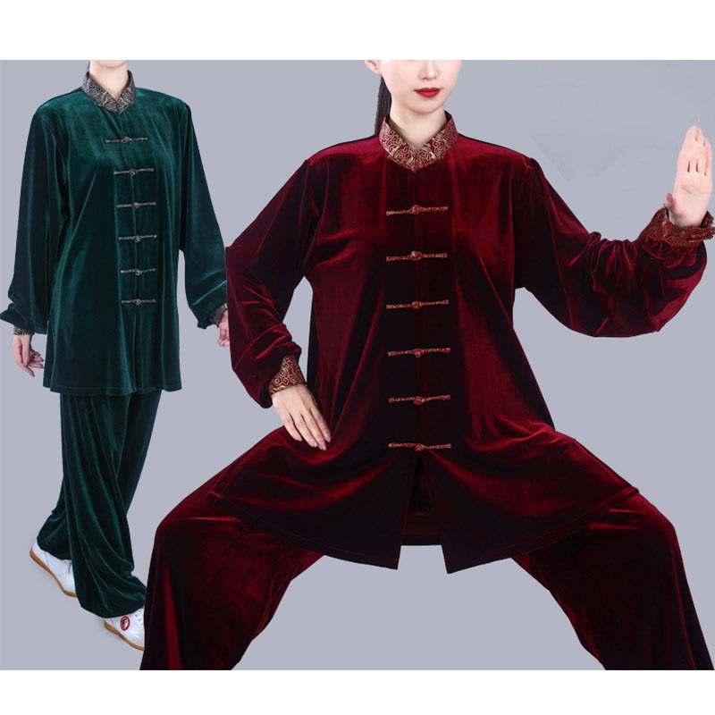 Ensemble de vêtements de méditation unisexe en velours avec boutons en forme de grenouille et col montant pour l'automne et l'hiver, 2 pièces , Buddha Stones , Tai Chi, Qigong, nuages ​​de bon augure - image 19