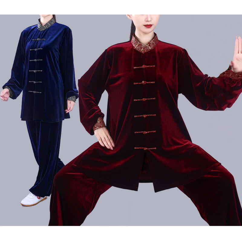 Ensemble de vêtements de méditation unisexe en velours avec boutons en forme de grenouille et col montant pour l'automne et l'hiver, 2 pièces , Buddha Stones , Tai Chi, Qigong, nuages ​​de bon augure - image 20