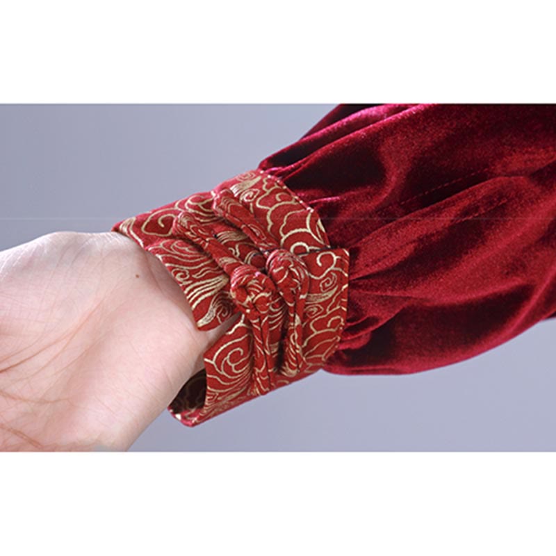 Ensemble de vêtements de méditation unisexe en velours avec boutons en forme de grenouille et col montant pour l'automne et l'hiver, 2 pièces , Buddha Stones , Tai Chi, Qigong, nuages ​​de bon augure - image 8