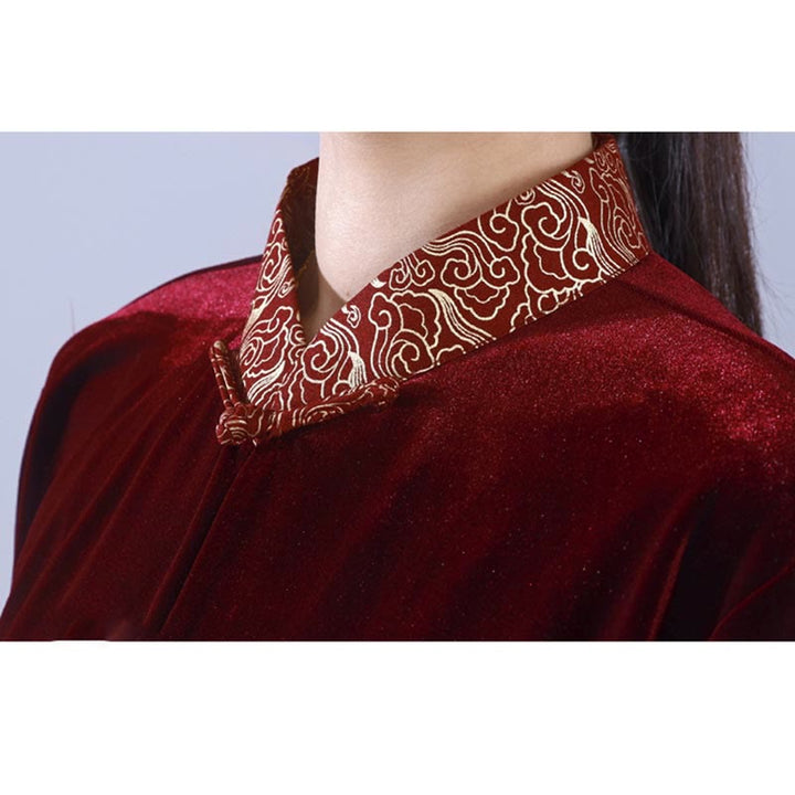 Ensemble de vêtements de méditation unisexe en velours avec boutons en forme de grenouille et col montant pour l'automne et l'hiver, 2 pièces , Buddha Stones , Tai Chi, Qigong, nuages ​​de bon augure - image 5