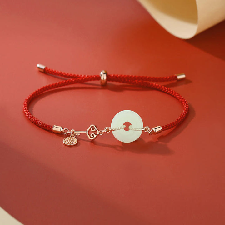 Bracelet de protection et de chance en argent sterling 925 avec boucle de paix en jade naturel Hetian de Buddha Stones et cordon rouge