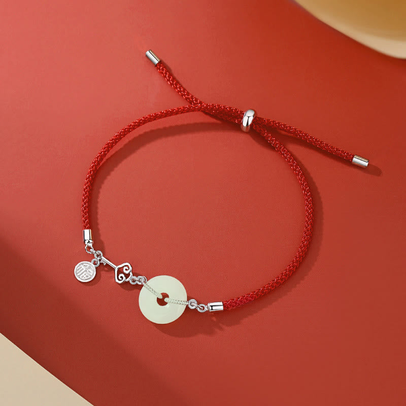 Bracelet de protection et de chance en argent sterling 925 avec boucle de paix en jade naturel Hetian de Buddha Stones et cordon rouge