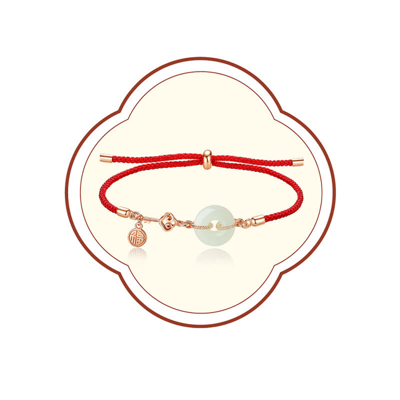 Bracelet de protection et de chance en argent sterling 925 avec boucle de paix en jade naturel Hetian de Buddha Stones et cordon rouge