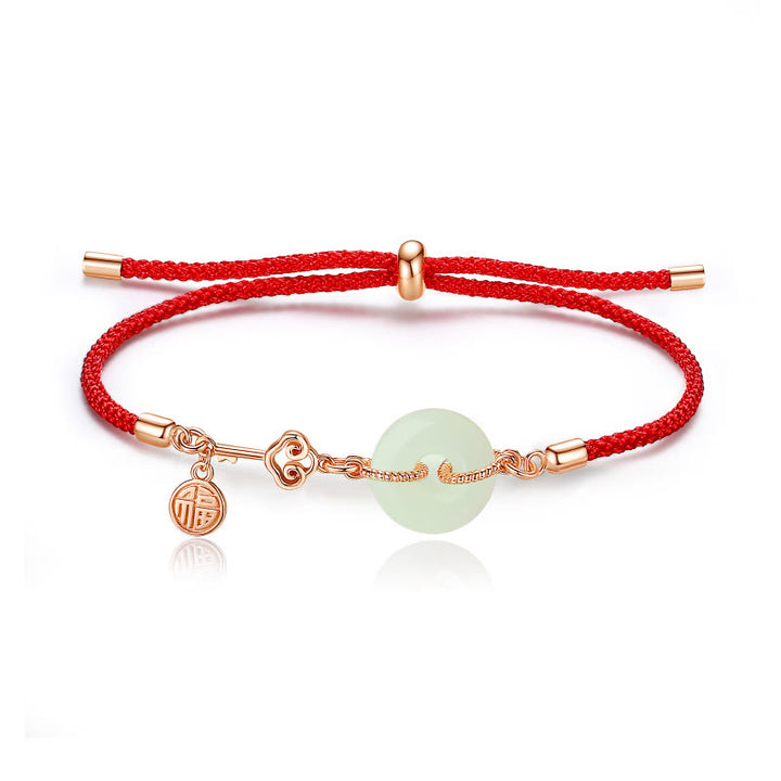 Bracelet de protection et de chance en argent sterling 925 avec boucle de paix en jade naturel Hetian de Buddha Stones et cordon rouge