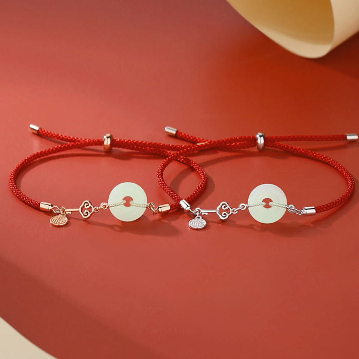 Bracelet de protection et de chance en argent sterling 925 avec boucle de paix en jade naturel Hetian de Buddha Stones et cordon rouge