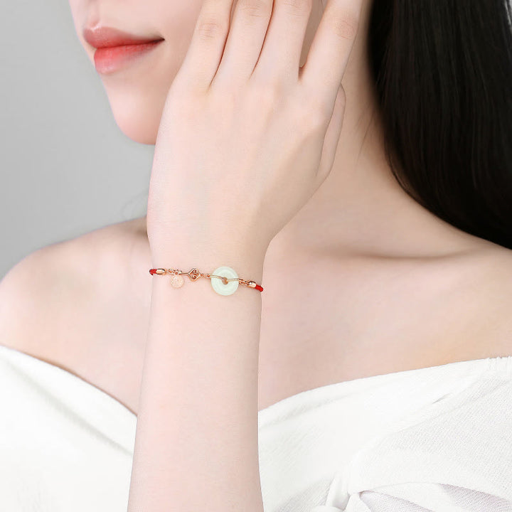Bracelet de protection et de chance en argent sterling 925 avec boucle de paix en jade naturel Hetian de Buddha Stones et cordon rouge