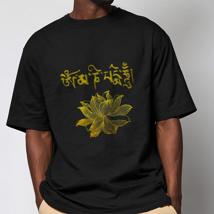 Buddha Stones T-shirt Golden Lotus Sanskrit Tee - image 2