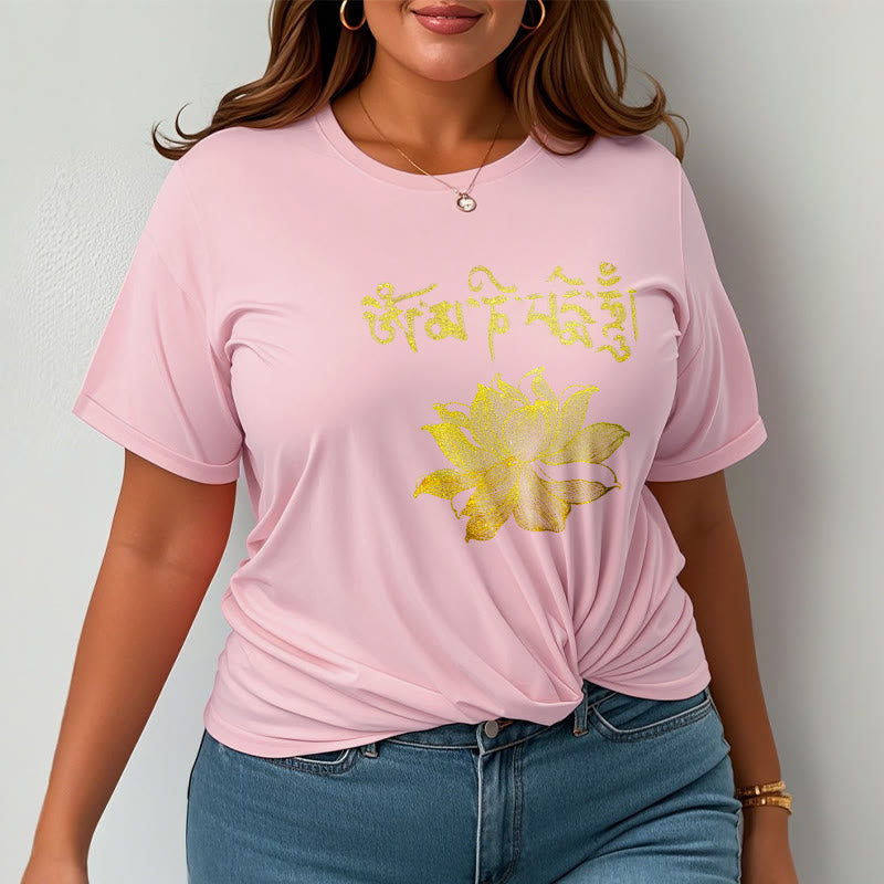 Buddha Stones T-shirt Golden Lotus Sanskrit Tee - image 12
