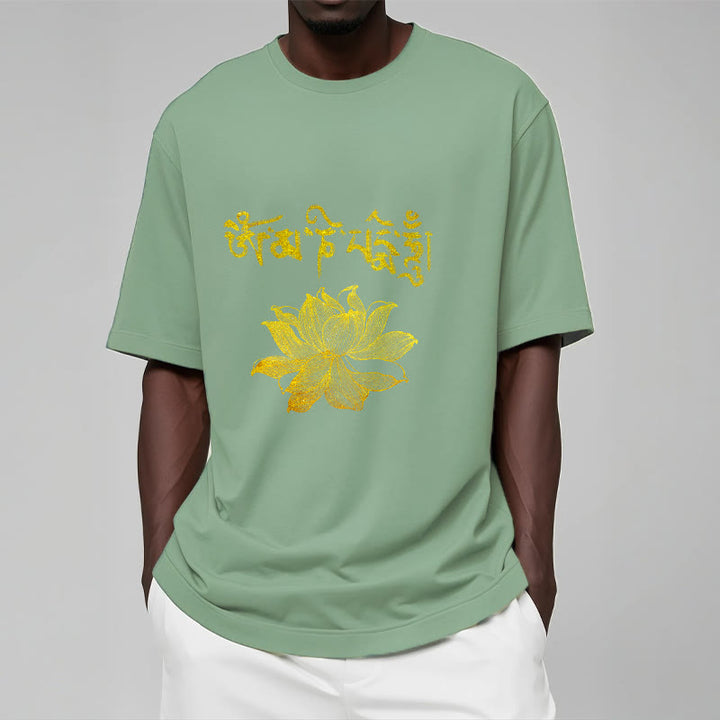 Buddha Stones T-shirt Golden Lotus Sanskrit Tee - image 14