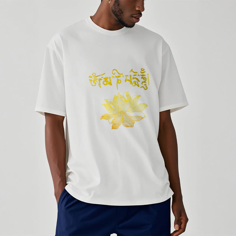 Buddha Stones T-shirt Golden Lotus Sanskrit Tee - image 6