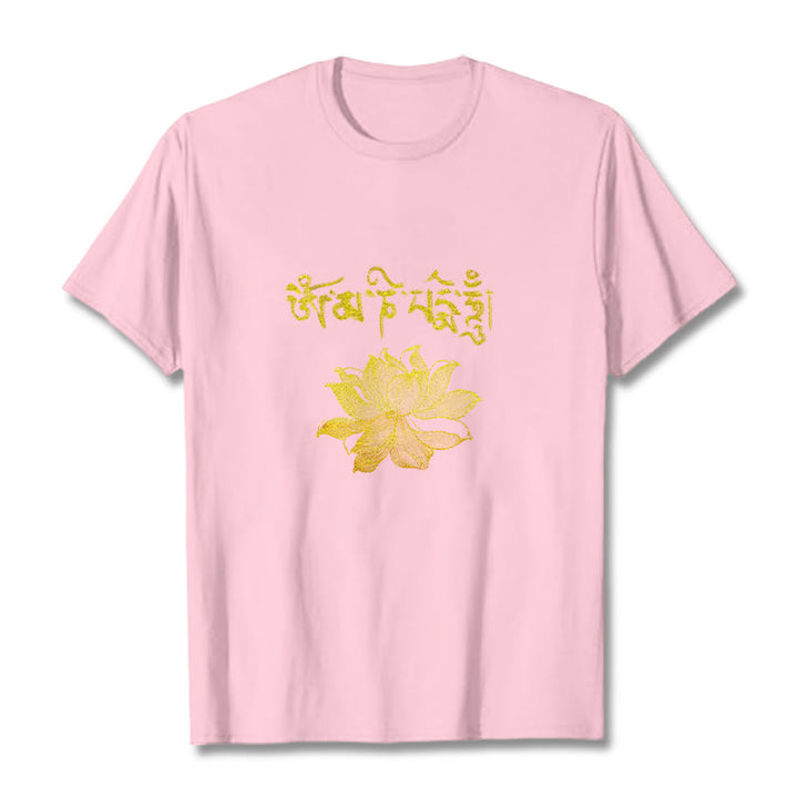 Buddha Stones T-shirt Golden Lotus Sanskrit Tee - Rose clair - 2XL - image 11