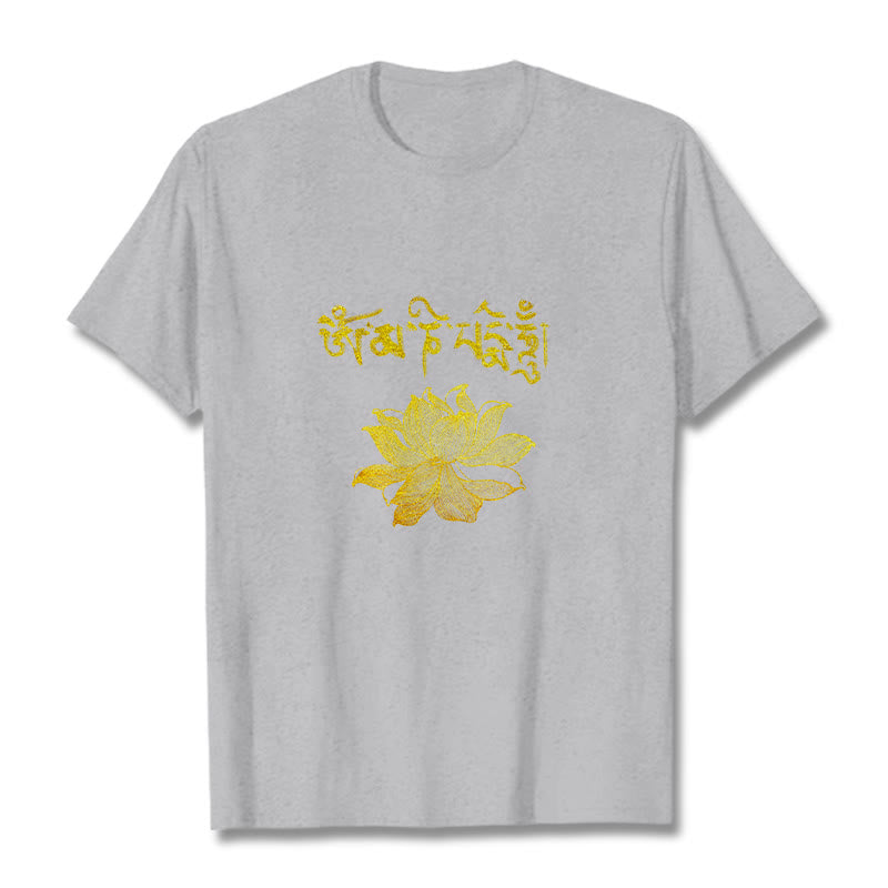 Buddha Stones T-shirt Golden Lotus Sanskrit Tee - Gris clair - 2XL - image 19