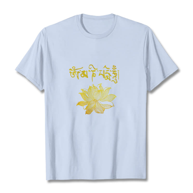Buddha Stones T-shirt Golden Lotus Sanskrit Tee - Cyan clair - 2XL - image 10