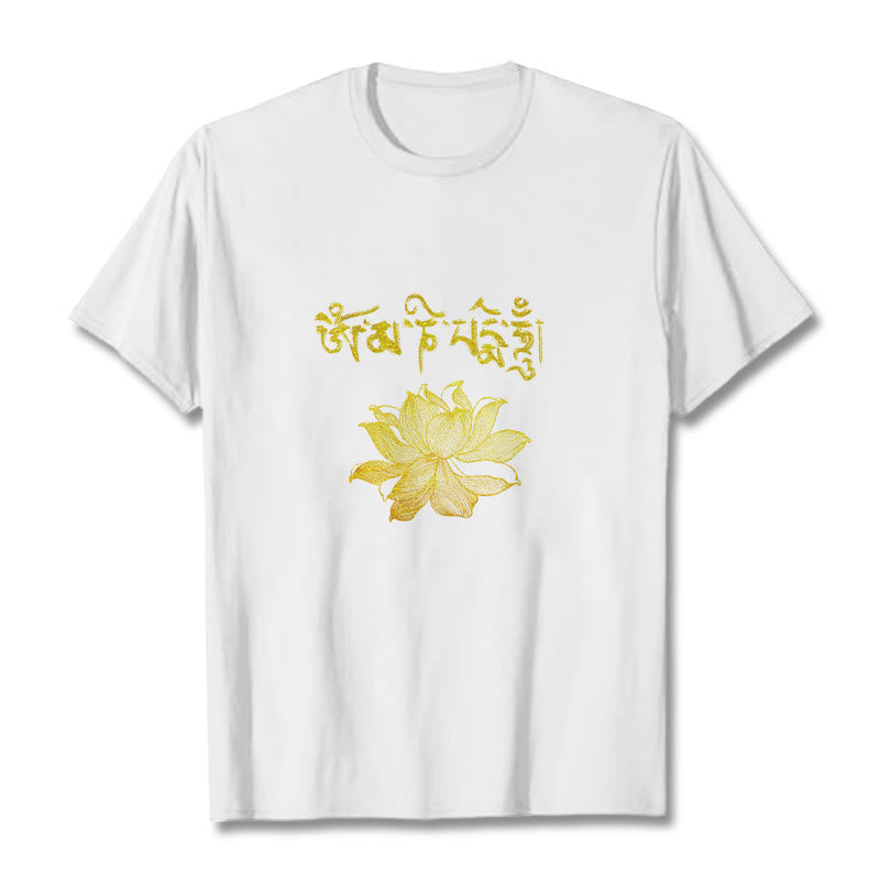 Buddha Stones T-shirt Golden Lotus Sanskrit Tee - Blanc - 2XL - image 5