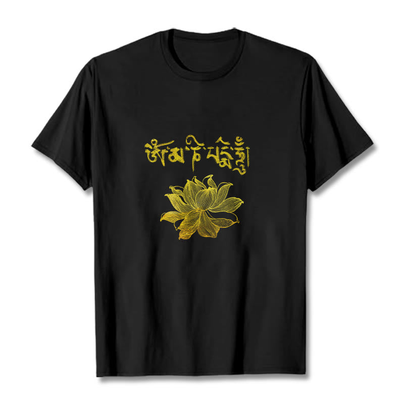Buddha Stones T-shirt Golden Lotus Sanskrit Tee - Noir - 2XL - image 0