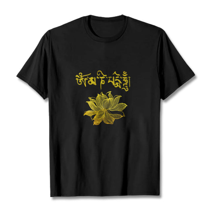 Buddha Stones T-shirt Golden Lotus Sanskrit Tee - Noir - 2XL - image 0
